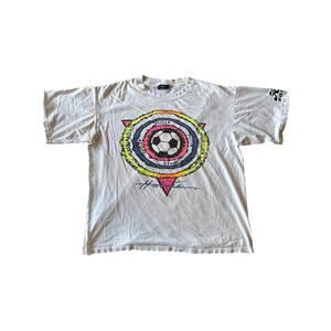 Vintage Hobie Neon Soccer USA Made Single Stitched Thrashed Distressed XXL White